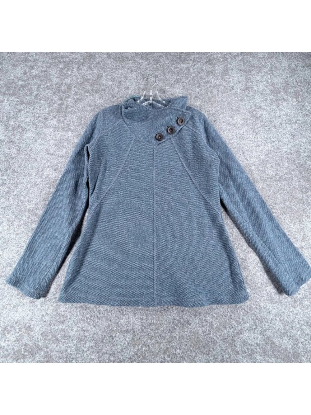 Prana Ebba Sweater Womens M Ice Blue Cowl Neck Button Classic Wool Blend